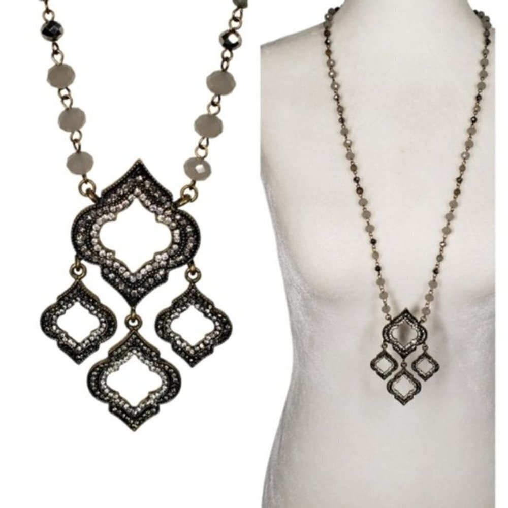 🔷️Mythologie Boho Statement Necklace Beaded Crystal Rhinestone Pendant Gol…